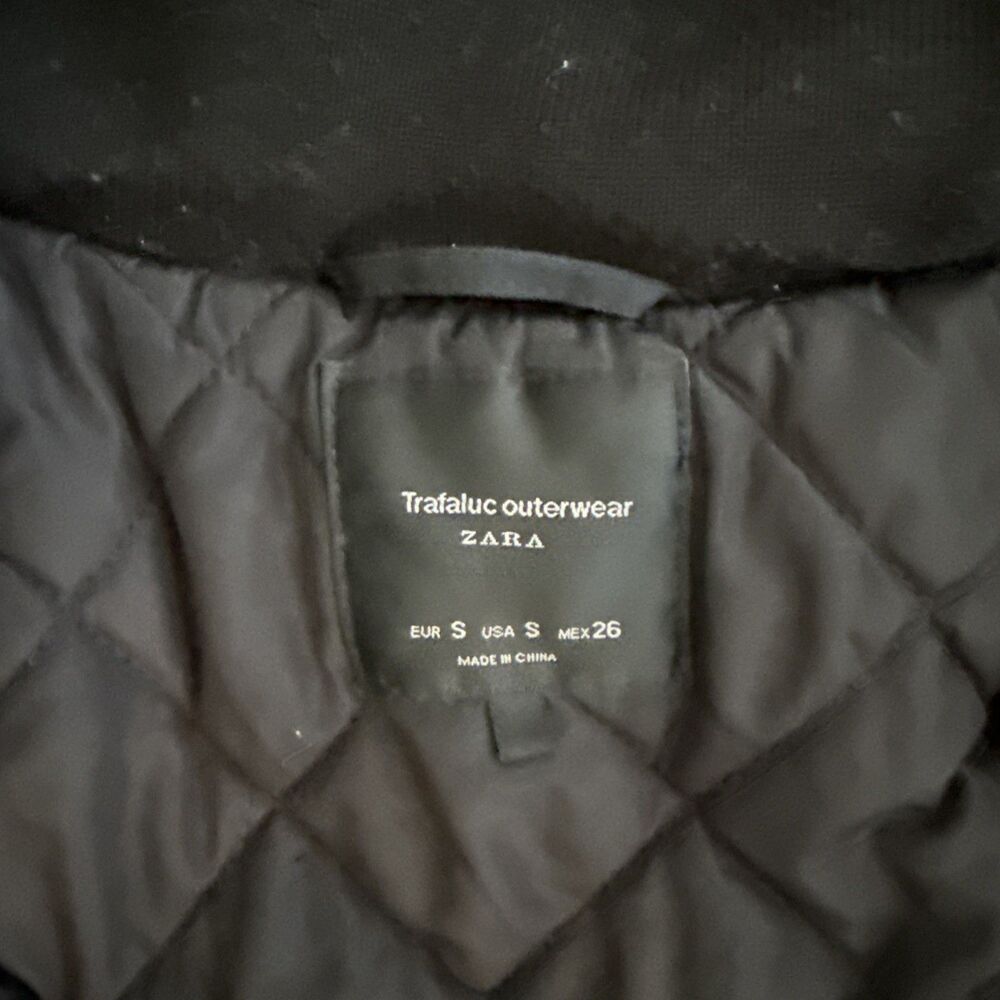 Zara Trafaluc Women’s S Black Hooded Parka Jacket Quilted Lined Zip Utility - Picture 2 of 7